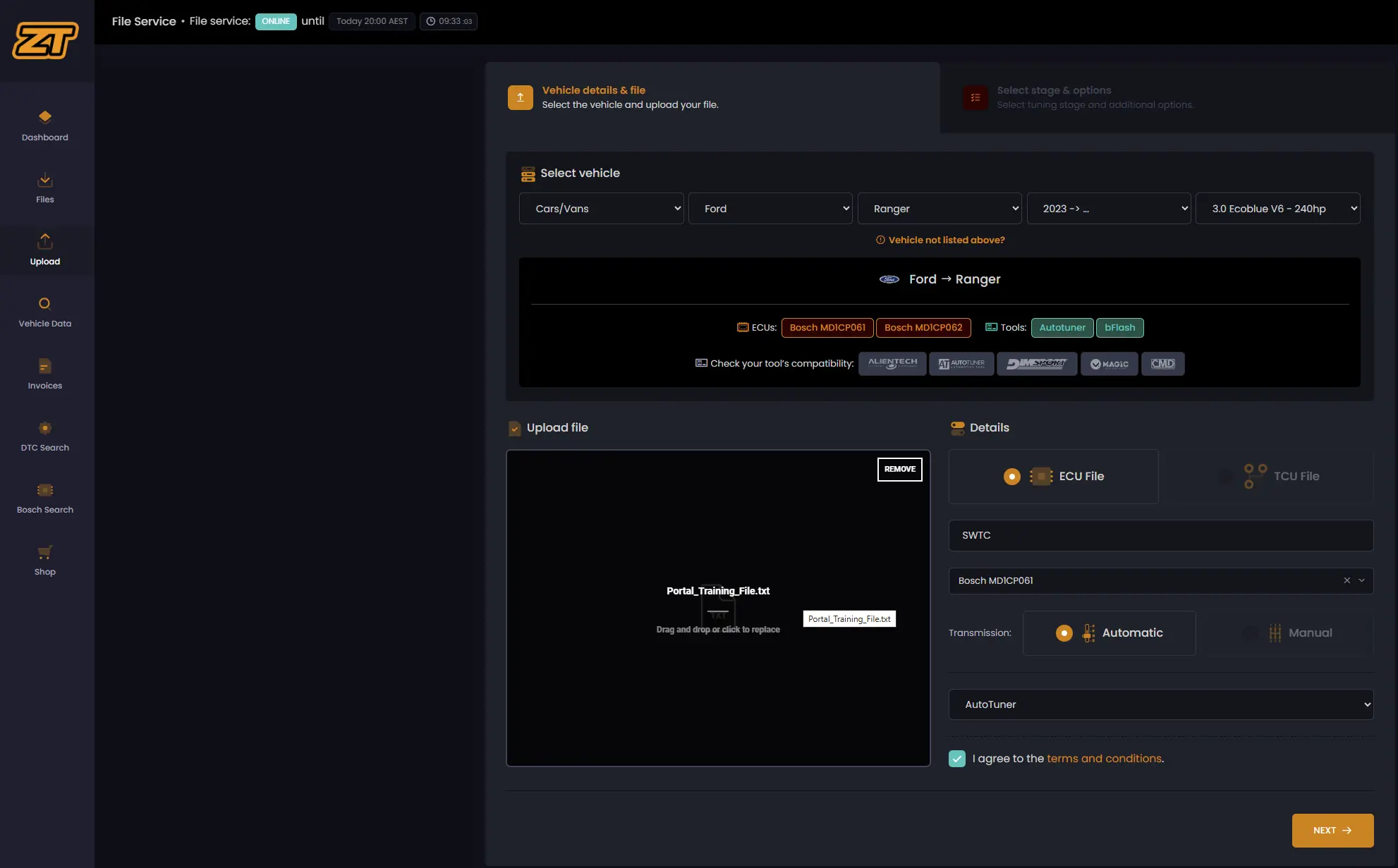 Upload the original file in the Zentune portal