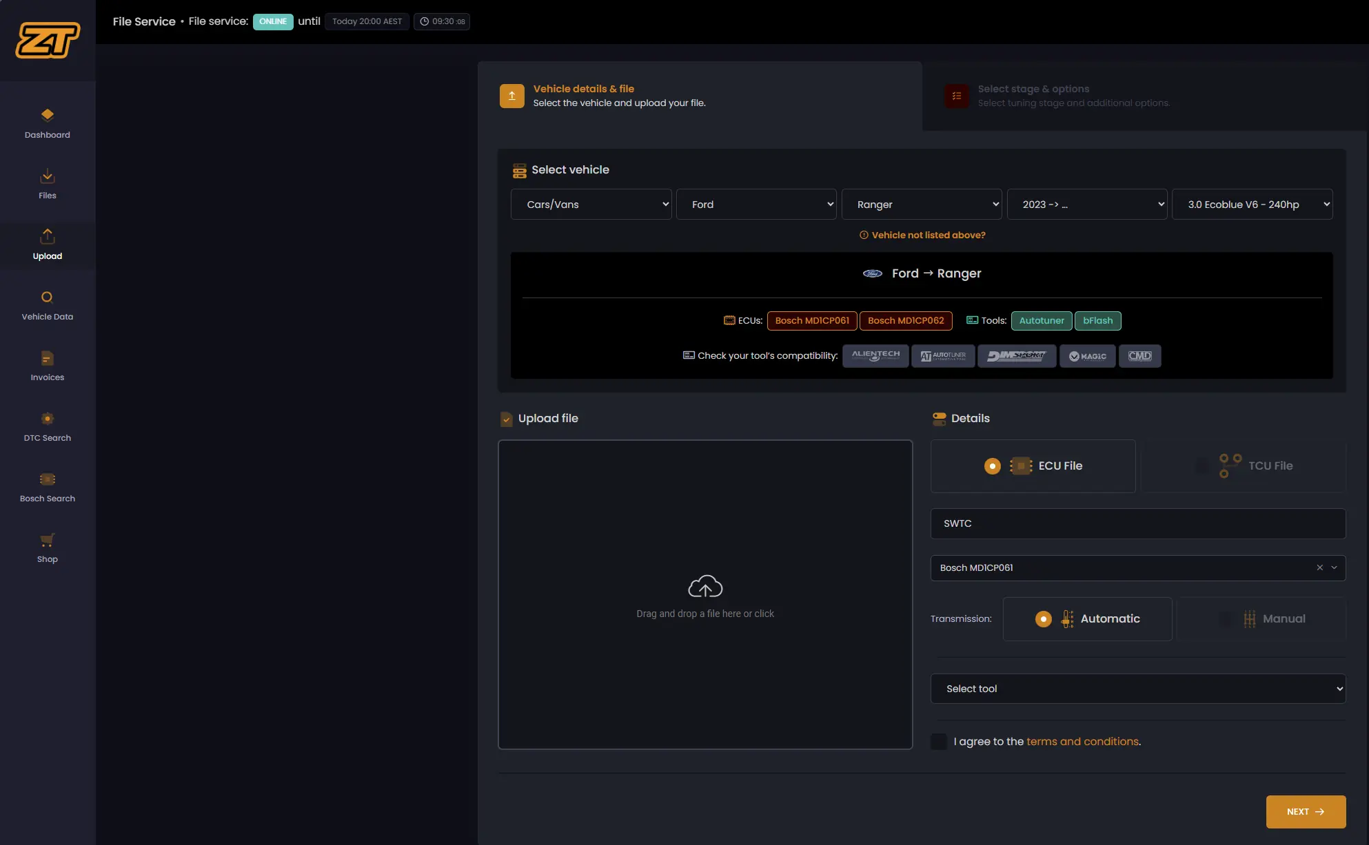 Complete the file details in the Zentune portal