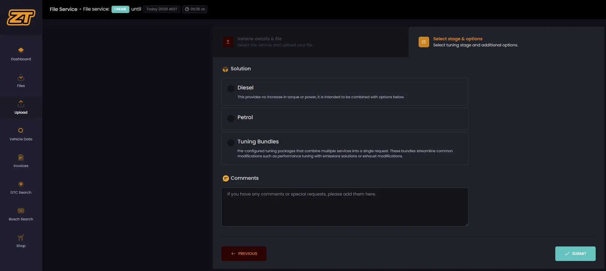 Select the calibration in the Zentune portal